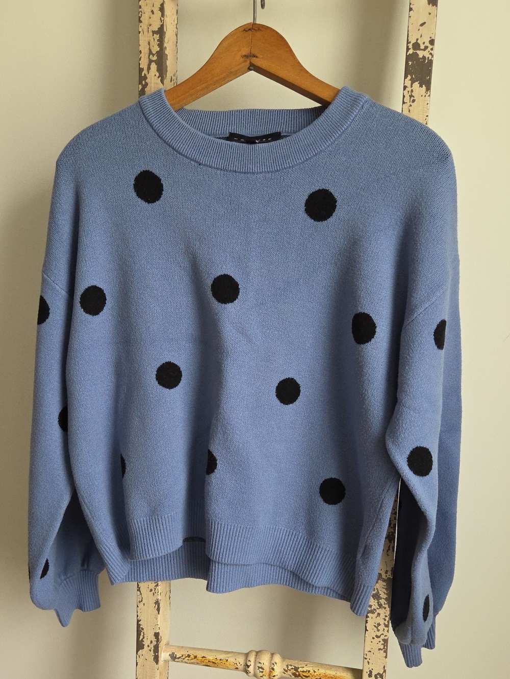 Premise Light Blue Crewneck Sweater with Black Polka Dots